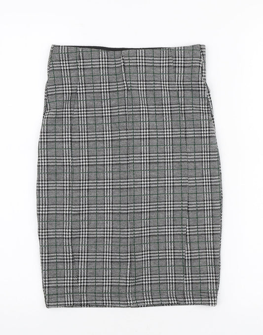 Stradivarius Womens Black Plaid Polyester Straight & Pencil Skirt Size 6