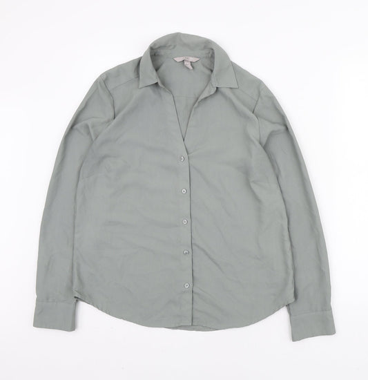 H&M Womens Green Polyester Basic Button-Up Size S Collared