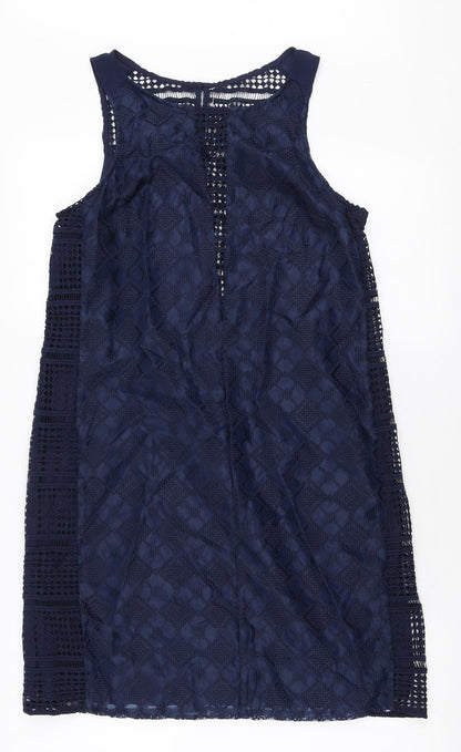 Next Womens Blue Polyester A-Line Size 12 Round Neck Zip