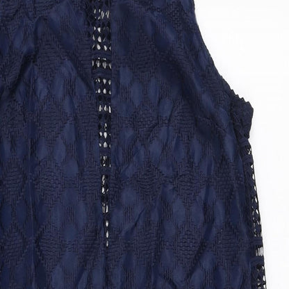 Next Womens Blue Polyester A-Line Size 12 Round Neck Zip