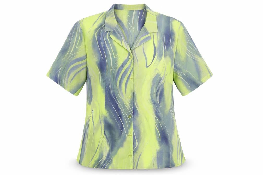 Fisser Womens Yellow Geometric Polyester Basic Button-Up Size 16 Collared