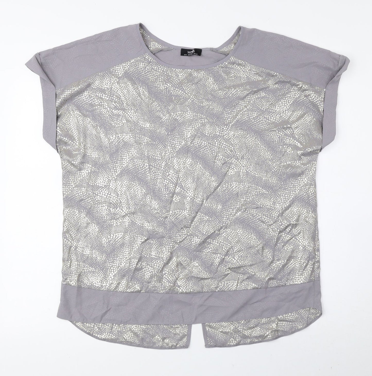 Wallis Womens Grey Animal Print Polyester Basic Blouse Size S Round Neck
