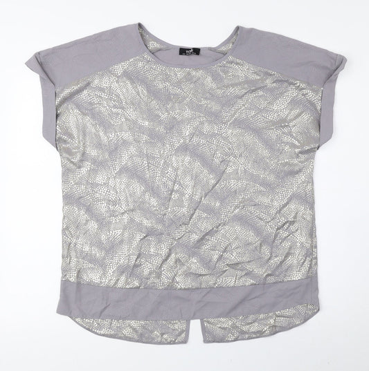Wallis Womens Grey Animal Print Polyester Basic Blouse Size S Round Neck