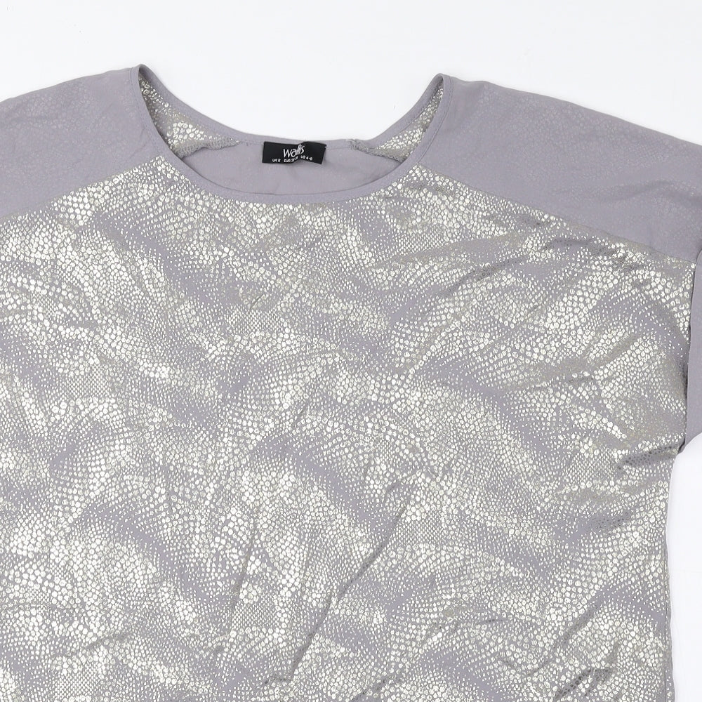 Wallis Womens Grey Animal Print Polyester Basic Blouse Size S Round Neck
