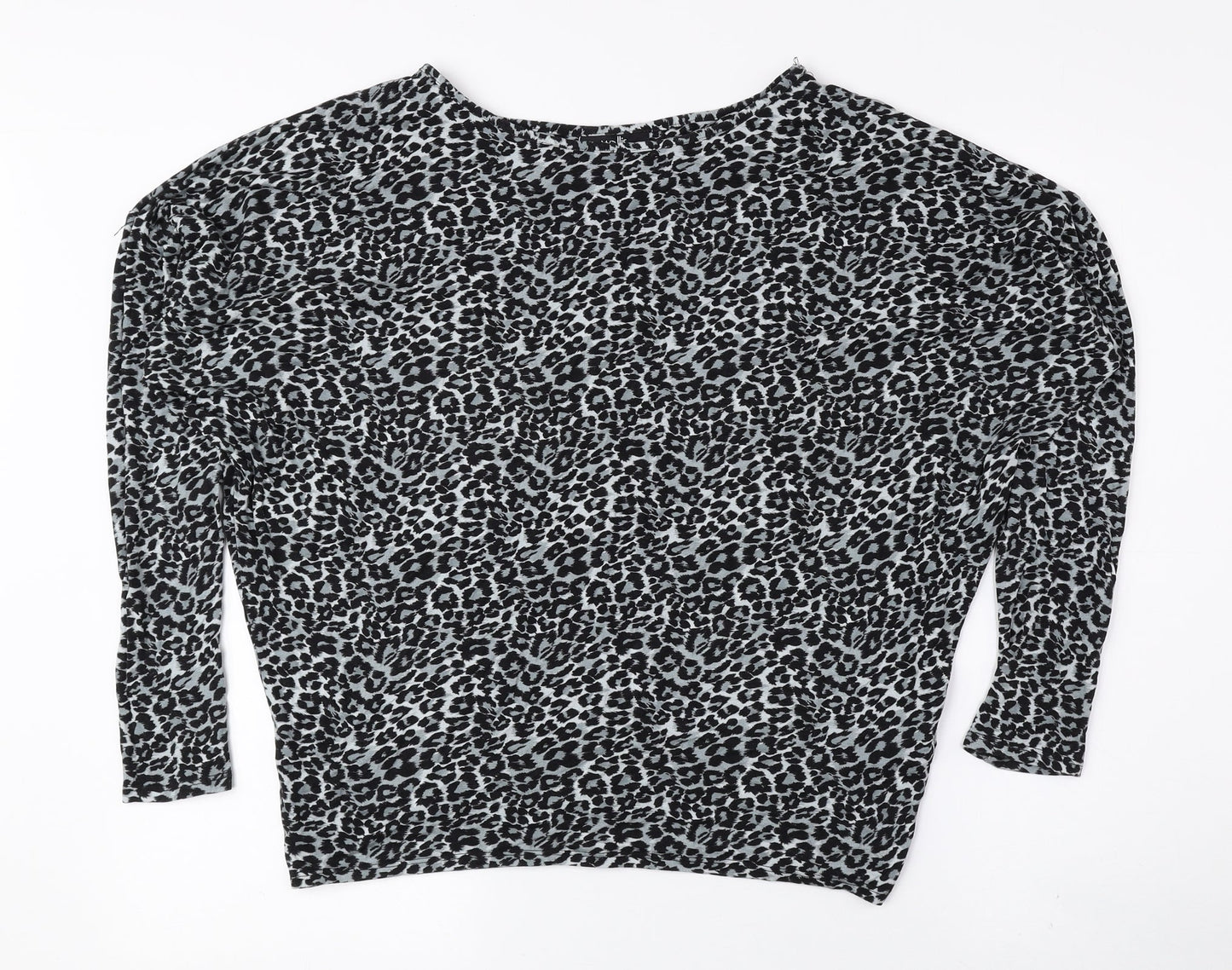 Wallis Womens Black Animal Print Viscose Basic Blouse Size S Boat Neck