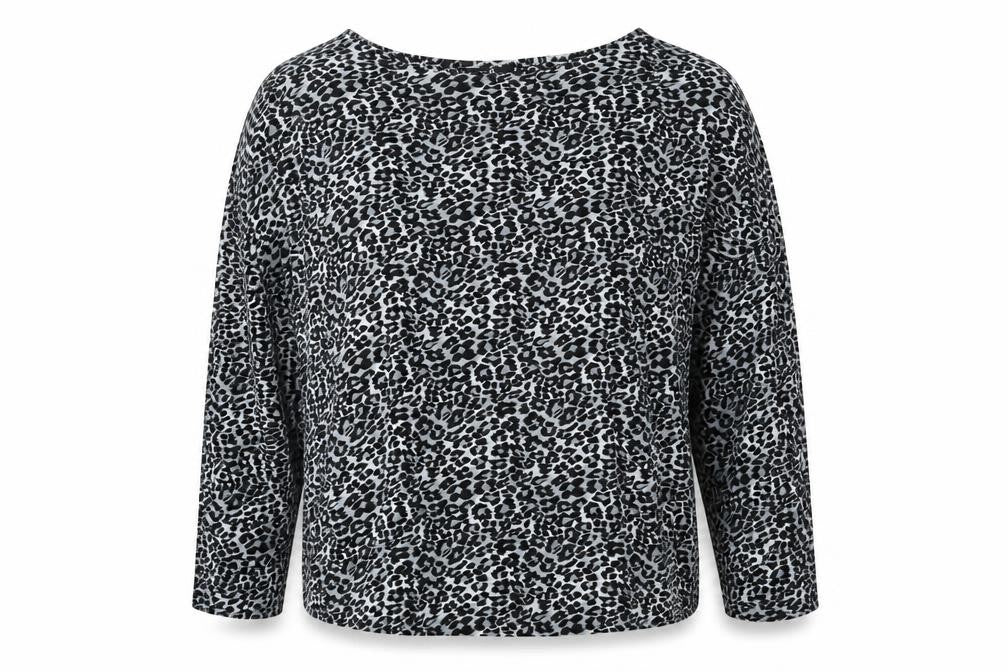 Wallis Womens Black Animal Print Viscose Basic Blouse Size S Boat Neck