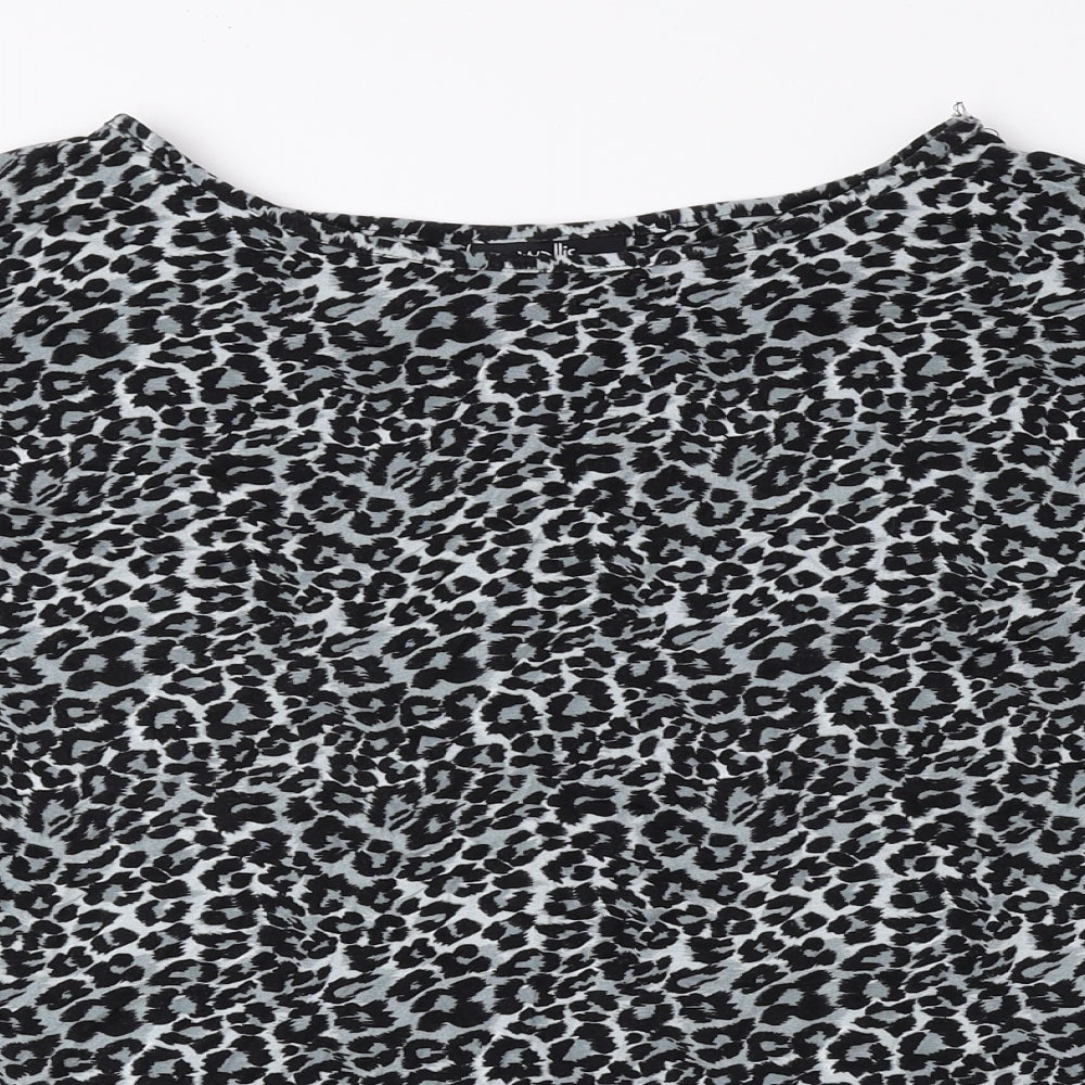 Wallis Womens Black Animal Print Viscose Basic Blouse Size S Boat Neck
