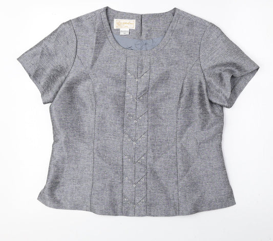 Golden Crown Womens Grey Polyester Basic T-Shirt Size 14 Scoop Neck