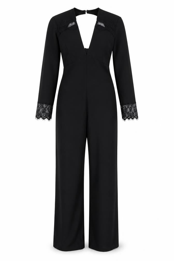 Kilibbi Womens Black 100% Polyester Jumpsuit One-Piece Size S L26 in Zip - Low Back, Lace Detail