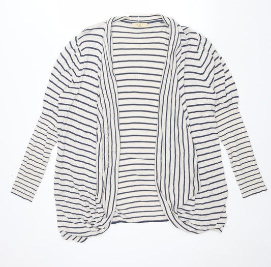 Oui Womens Blue V-Neck Striped Viscose Cardigan Jumper Size 18