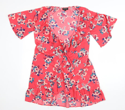 Chamistry Womens Pink V-Neck Floral Polyester Cardigan Jumper Size 8 - Wrap Tie