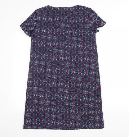 Womens Blue Geometric Polyester A-Line Size XS Scoop Neck Pullover