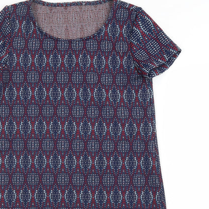 Womens Blue Geometric Polyester A-Line Size XS Scoop Neck Pullover