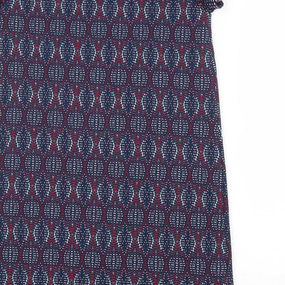 Womens Blue Geometric Polyester A-Line Size XS Scoop Neck Pullover