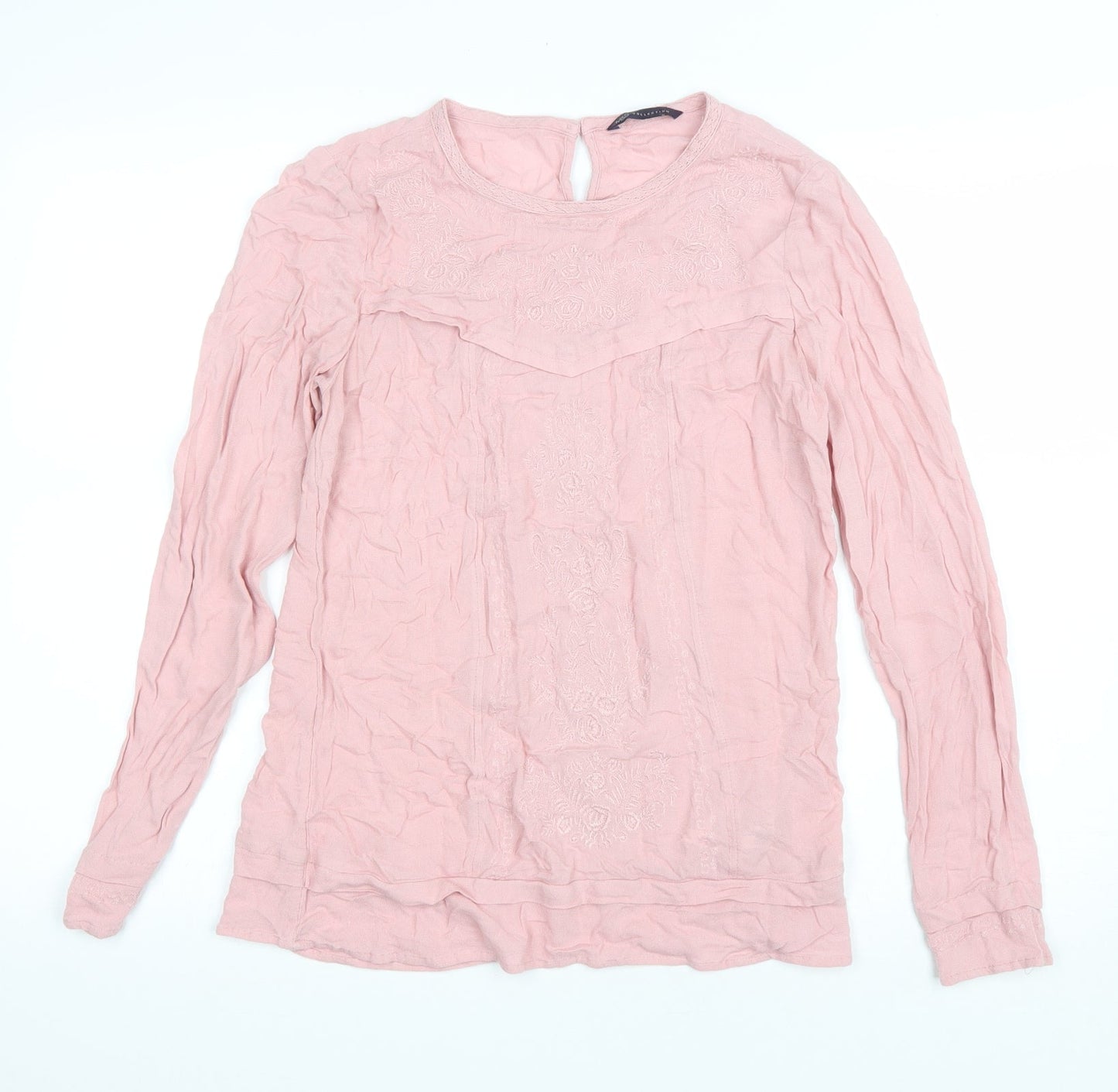 Marks and Spencer Womens Pink Polyester Basic T-Shirt Size 8 Round Neck