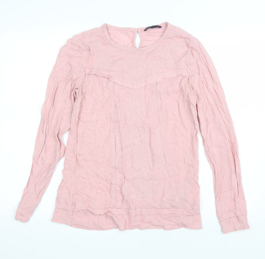 Marks and Spencer Womens Pink Polyester Basic T-Shirt Size 8 Round Neck