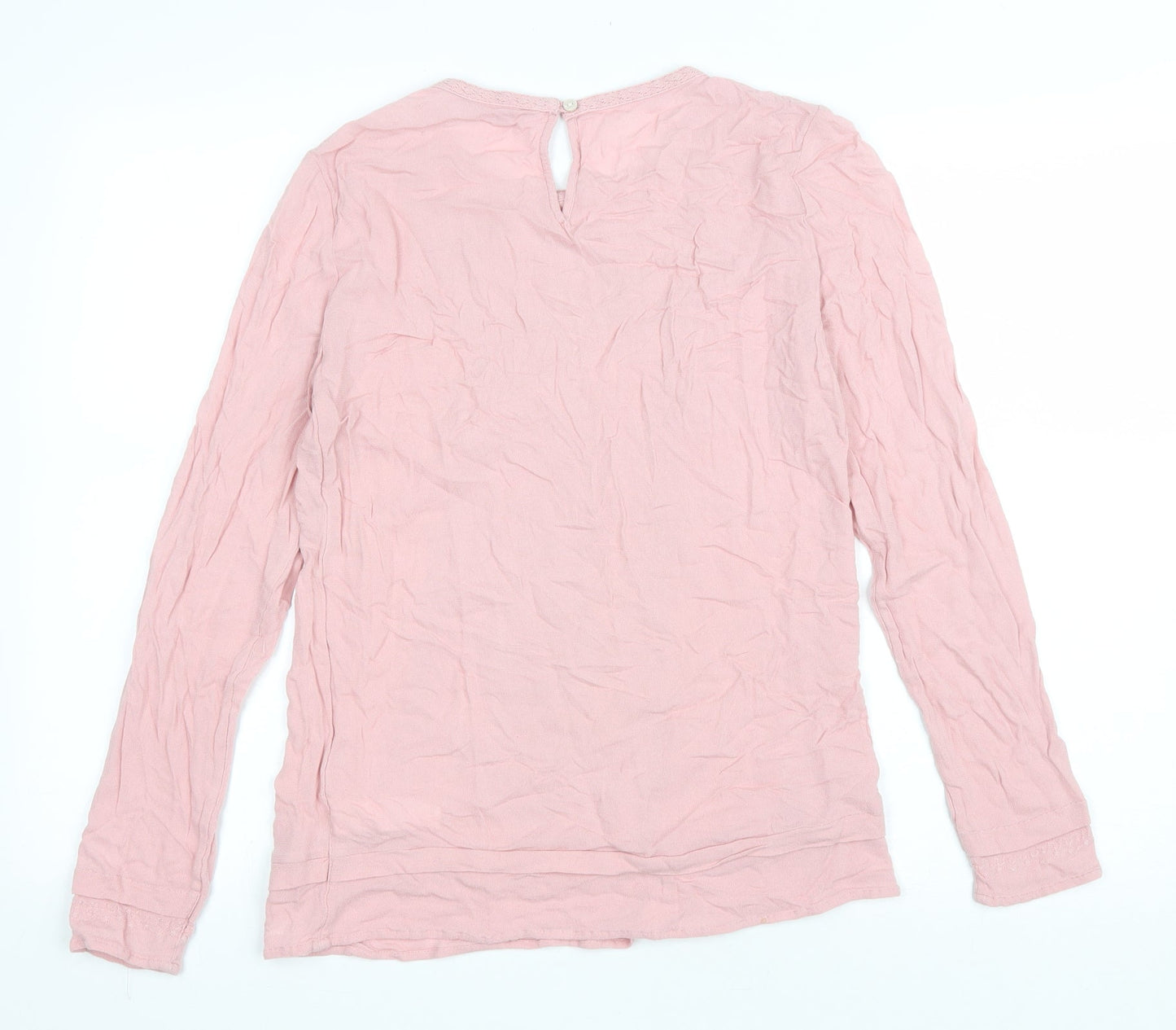 Marks and Spencer Womens Pink Polyester Basic T-Shirt Size 8 Round Neck