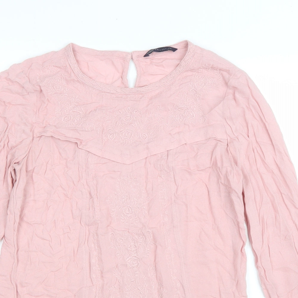 Marks and Spencer Womens Pink Polyester Basic T-Shirt Size 8 Round Neck