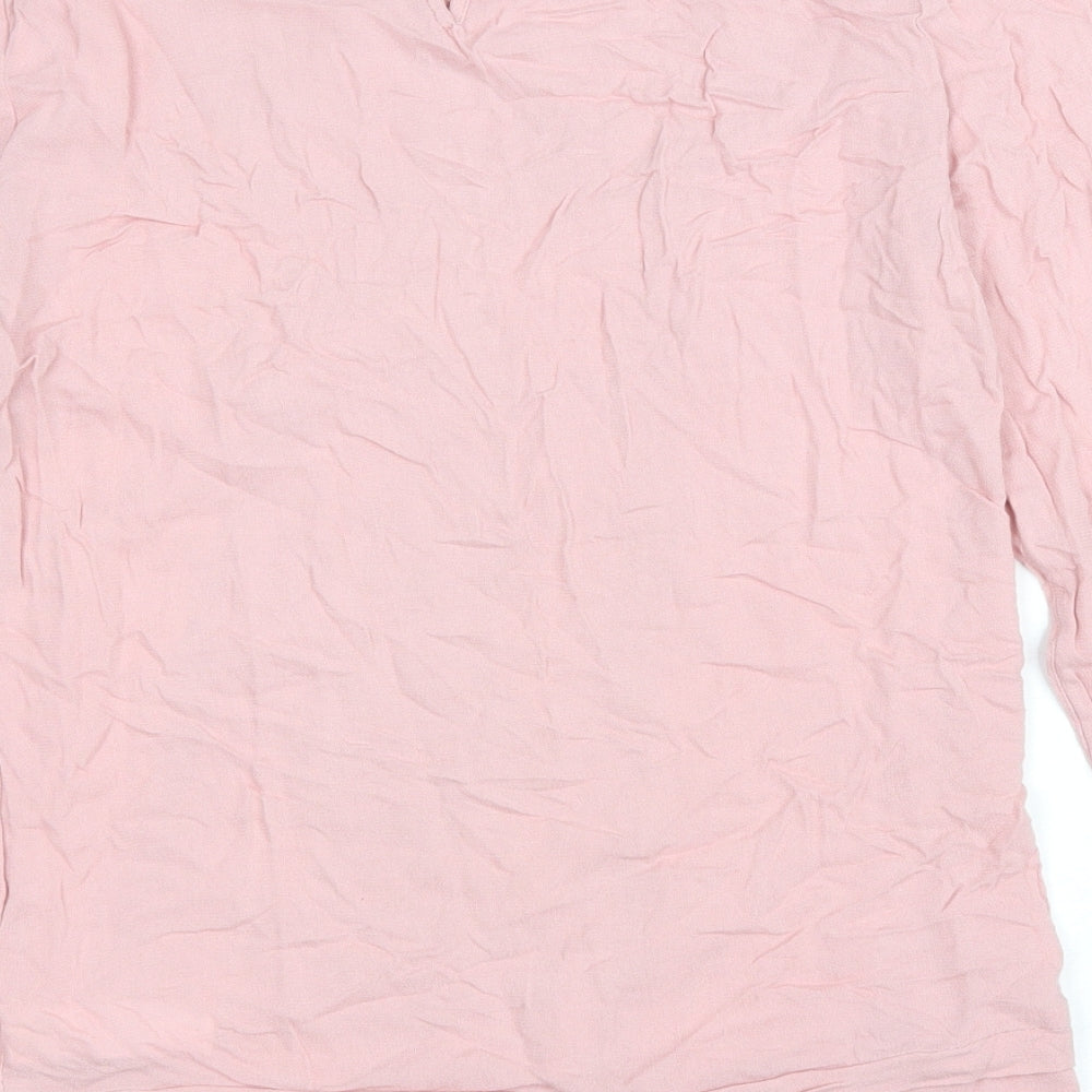 Marks and Spencer Womens Pink Polyester Basic T-Shirt Size 8 Round Neck