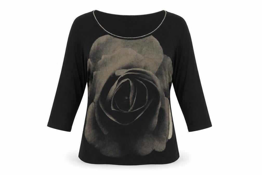 Edizta Womens Black Polyester Basic T-Shirt Size M Scoop Neck - Rose