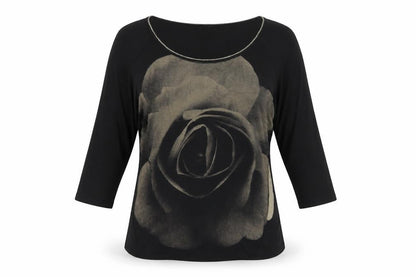 Edizta Womens Black Polyester Basic T-Shirt Size M Scoop Neck - Rose