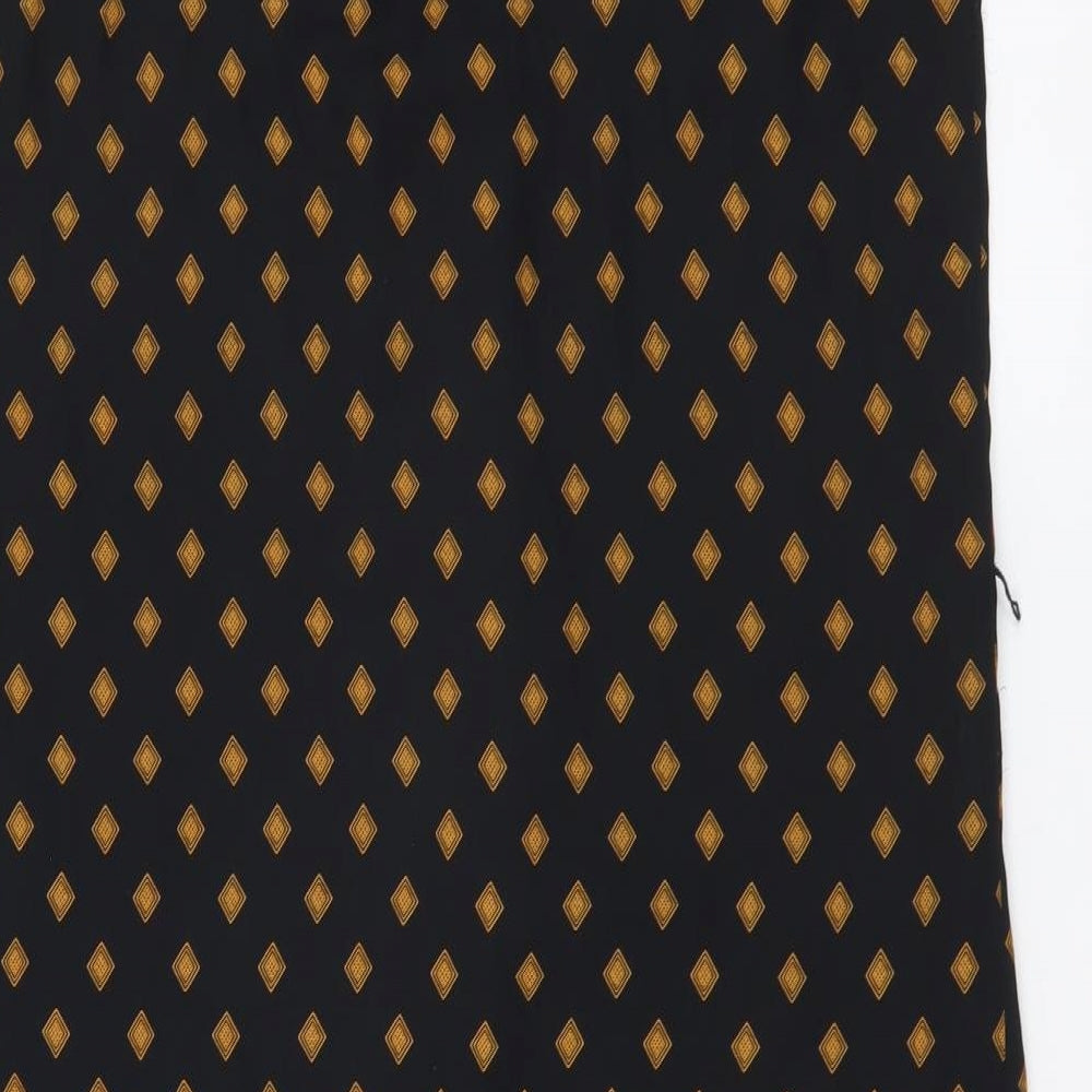 H&M Womens Black Geometric Polyester A-Line Size S V-Neck Button