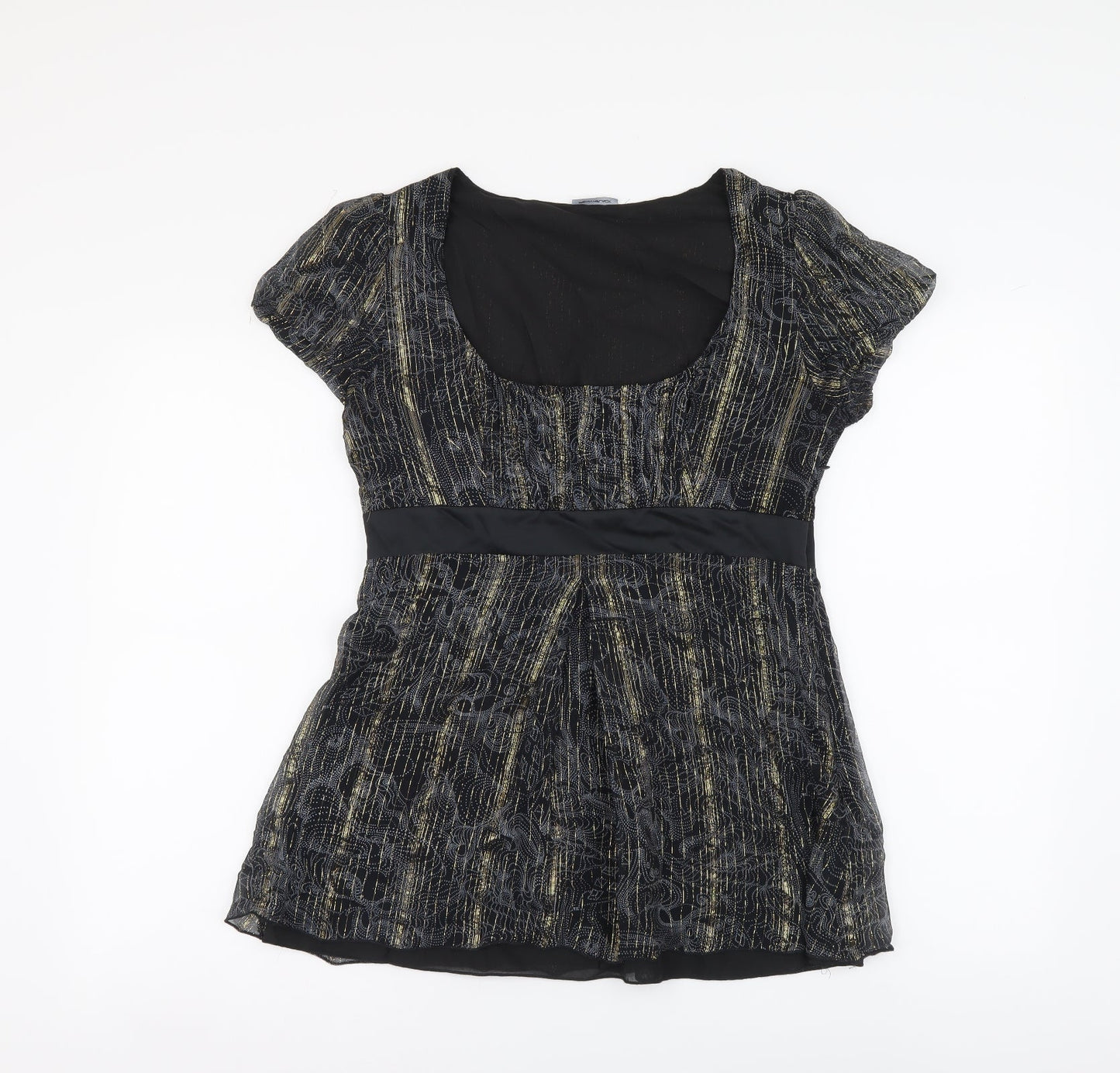 Penny Black Womens Black Geometric Polyester Basic Blouse Size 14 Scoop Neck