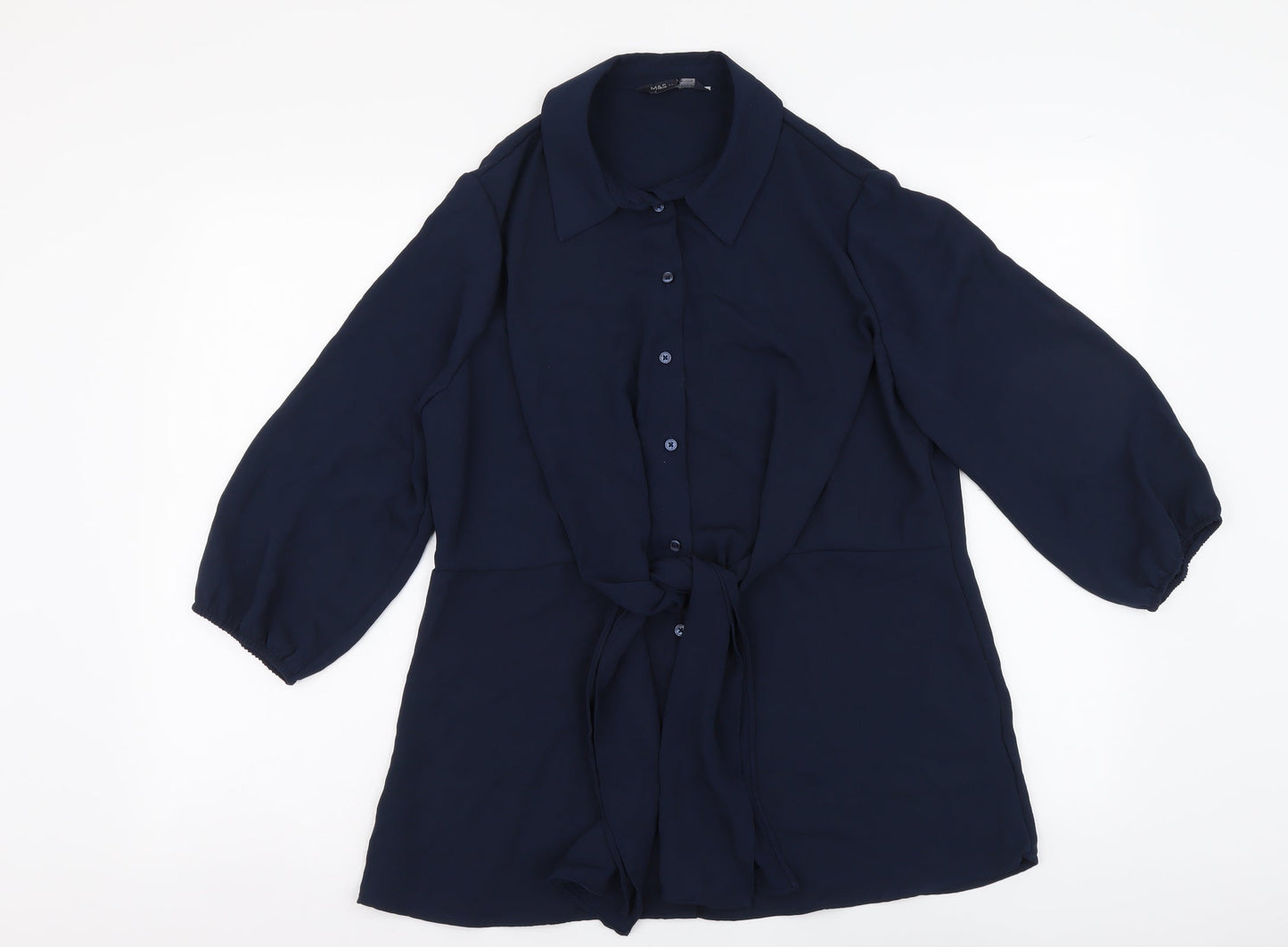 Marks and Spencer Womens Blue Polyester Basic Button-Up Size 10 Collared