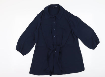 Marks & Spencer Womens Blue Polyester Basic Button-Up Size 10 Collared