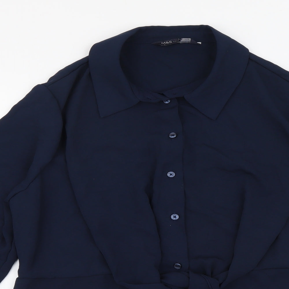 Marks and Spencer Womens Blue Polyester Basic Button-Up Size 10 Collared