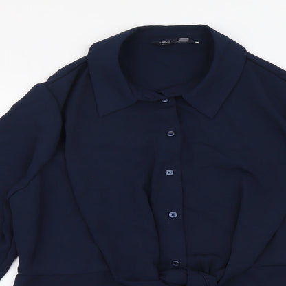 Marks & Spencer Womens Blue Polyester Basic Button-Up Size 10 Collared