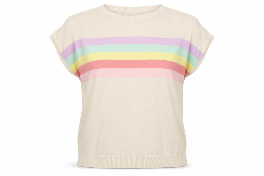 Lipsy Womens Beige Round Neck Striped Viscose Pullover Jumper Size 12