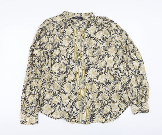 Marks and Spencer Womens Beige Animal Print Viscose Basic Button-Up Size 12 Round Neck - Snake Skin Print