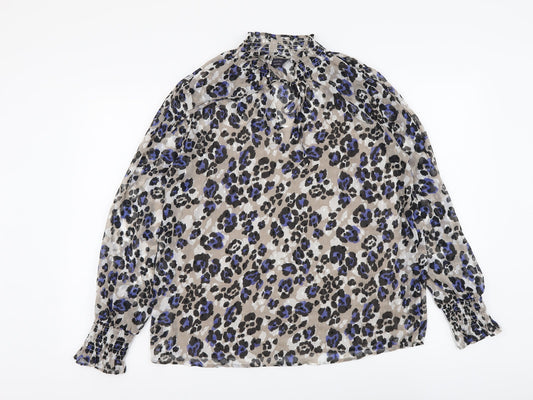 Marks and Spencer Womens Beige Animal Print Polyester Basic Blouse Size 10 Round Neck