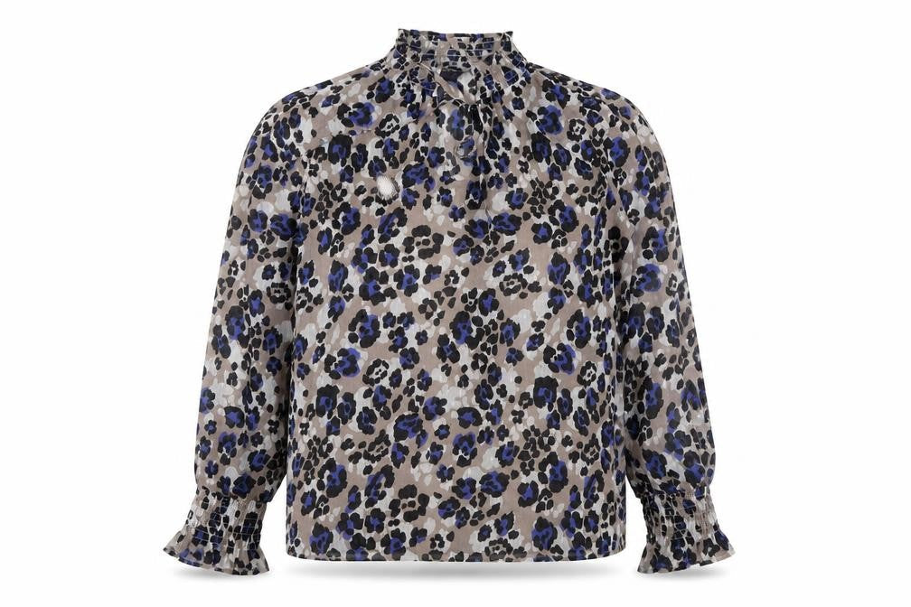 Marks & Spencer Womens Beige Animal Print Polyester Basic Blouse Size 10 Round Neck