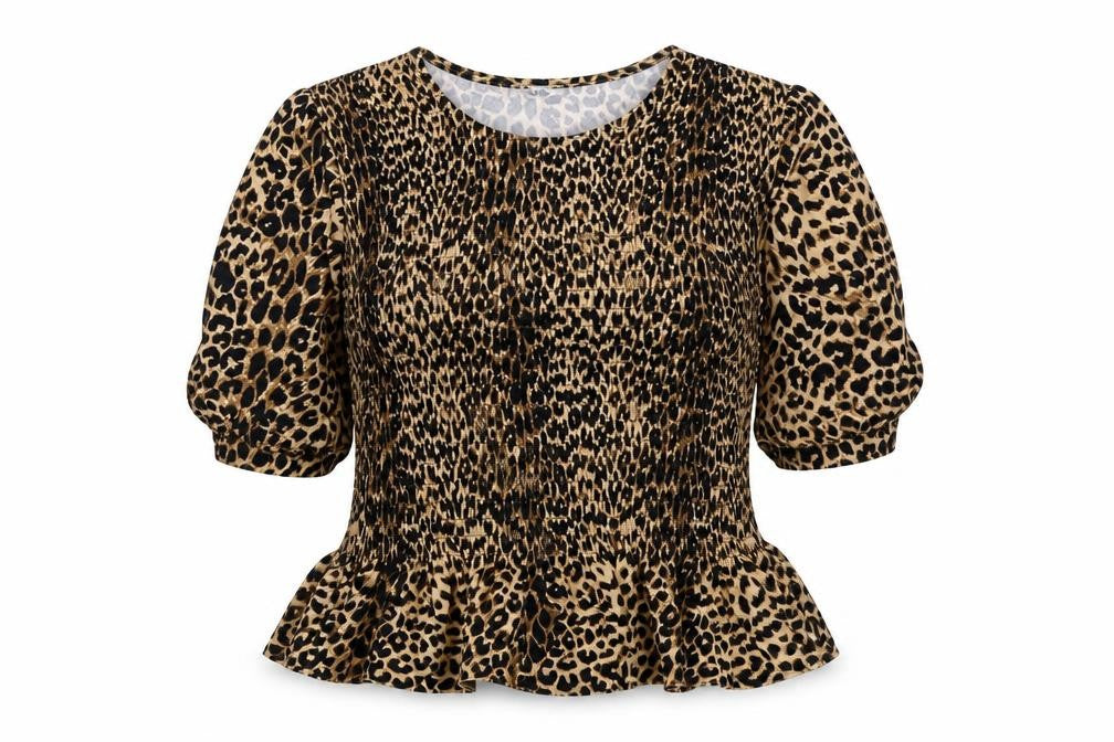 Oasis Womens Brown Animal Print Polyester Basic Blouse Size M Round Neck
