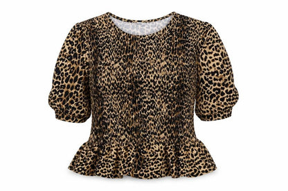 Oasis Womens Brown Animal Print Polyester Basic Blouse Size M Round Neck