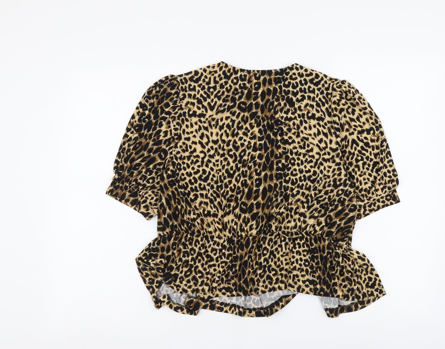 Oasis Womens Brown Animal Print Polyester Basic Blouse Size M Round Neck