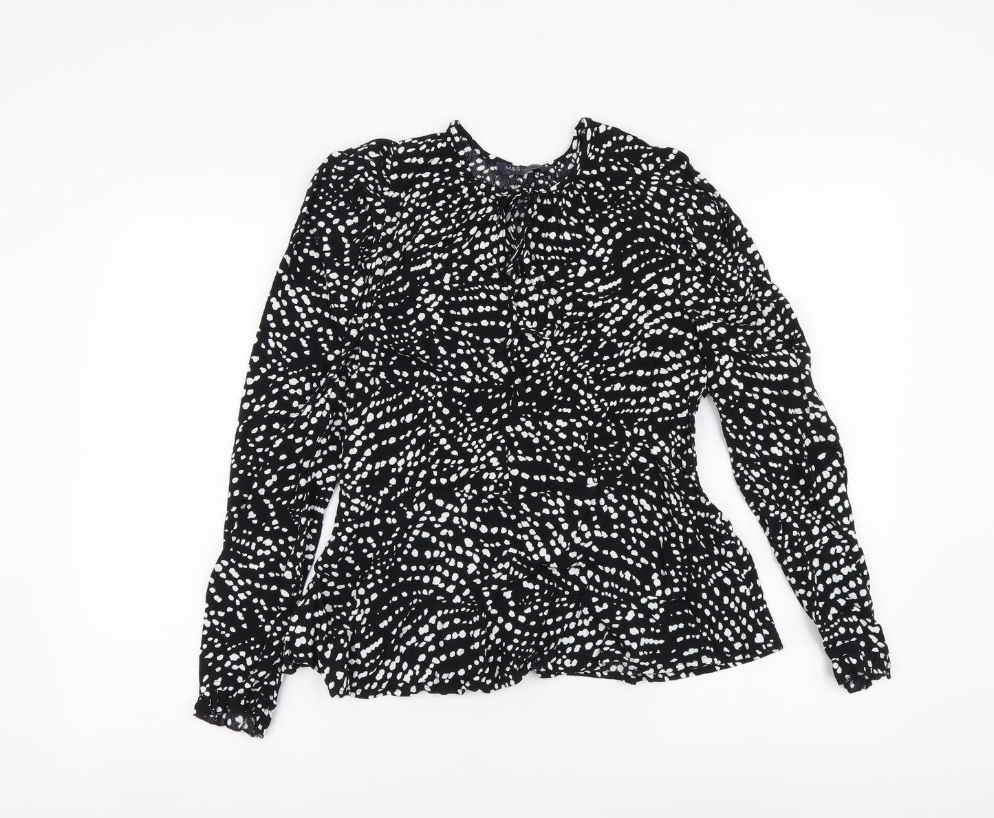Marks and Spencer Womens Black Geometric Viscose Basic Blouse Size 10 Round Neck
