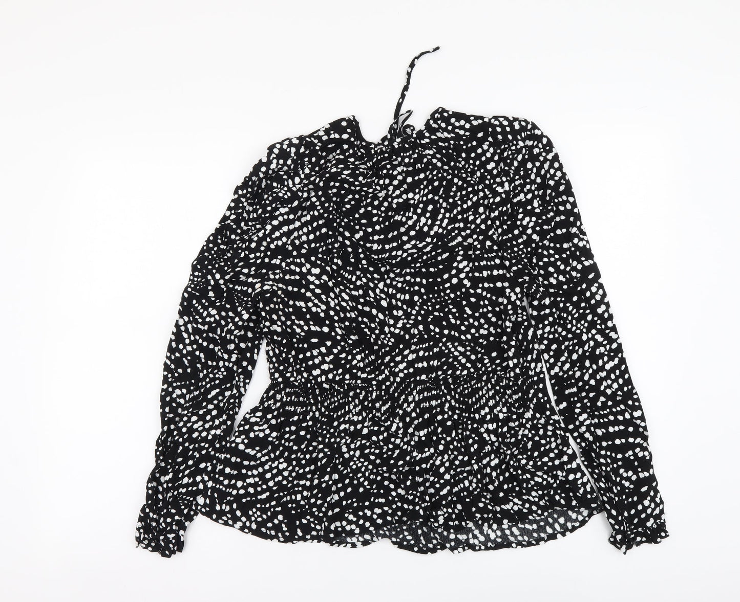 Marks and Spencer Womens Black Geometric Viscose Basic Blouse Size 10 Round Neck
