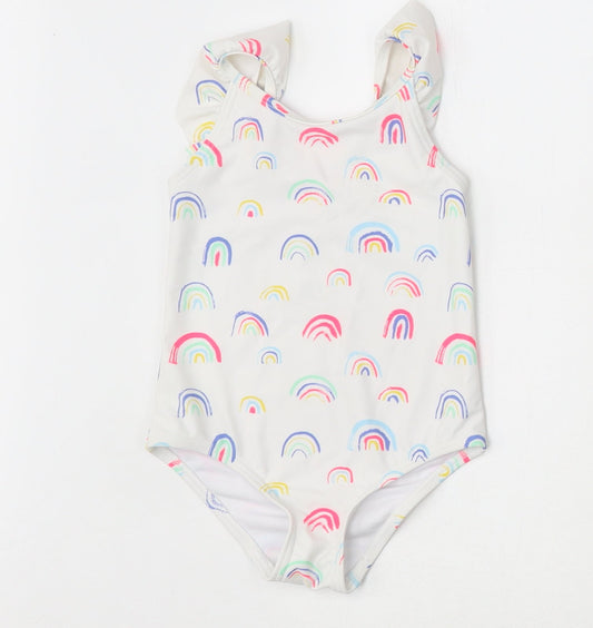 Marks and Spencer Girls White 100% Polyamide Romper One-Piece Size 2-3 Years Pullover - Swimsuit,Rainbow Pattern