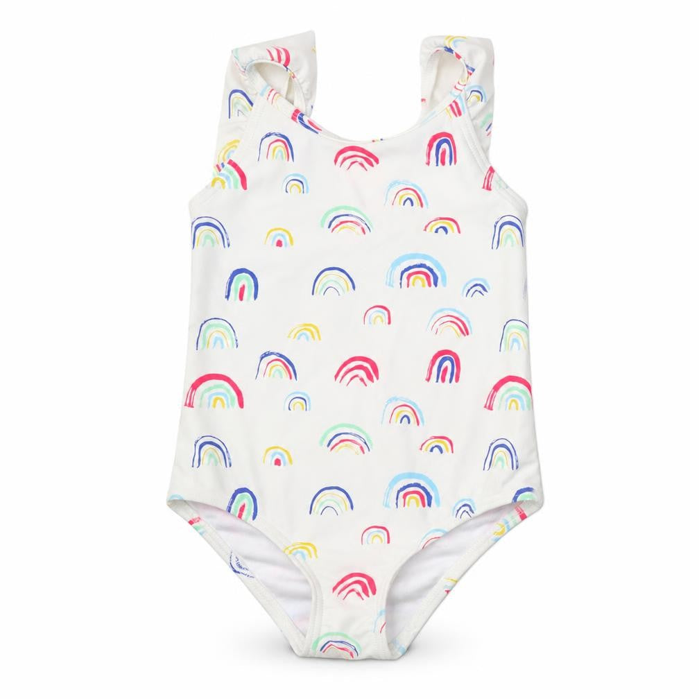 Marks & Spencer Girls White 100% Polyamide Romper One-Piece Size 2-3 Years Pullover - Swimsuit,Rainbow Pattern