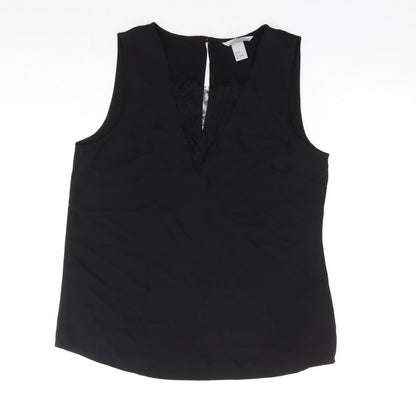 H&M Womens Black Polyester Basic Blouse Size 10 Round Neck - Lace Insert