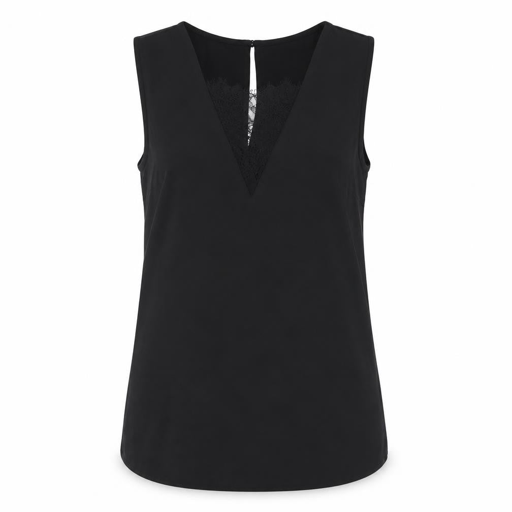 H&M Womens Black Polyester Basic Blouse Size 10 Round Neck - Lace Insert