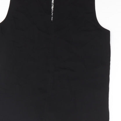 H&M Womens Black Polyester Basic Blouse Size 10 Round Neck - Lace Insert