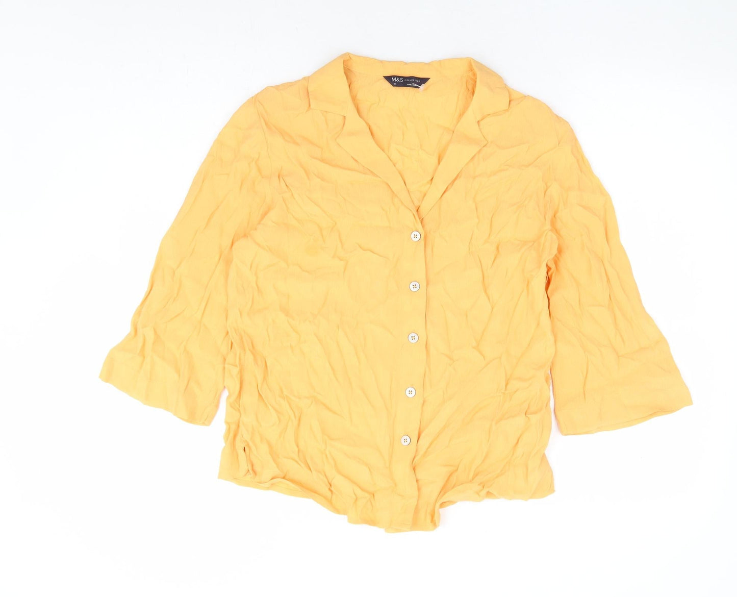 Marks and Spencer Womens Yellow Viscose Basic Button-Up Size 10 Collared