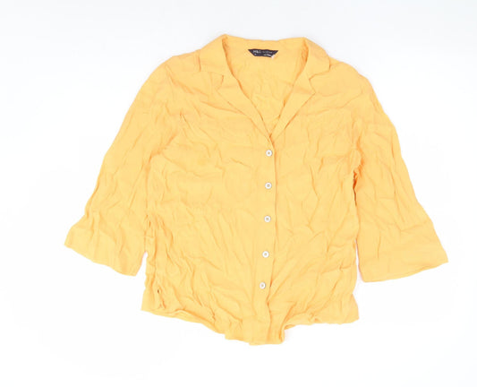 Marks and Spencer Womens Yellow Viscose Basic Button-Up Size 10 Collared