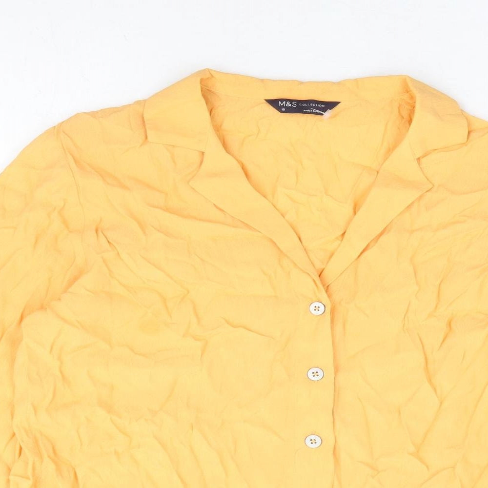 Marks and Spencer Womens Yellow Viscose Basic Button-Up Size 10 Collared