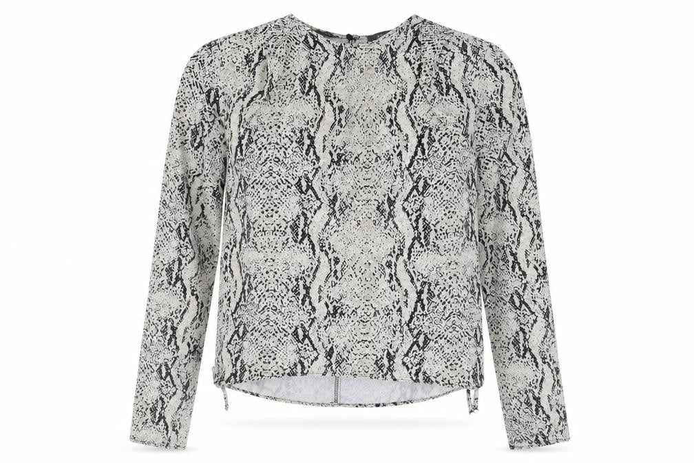 Primark Womens Grey Animal Print Polyester Basic Blouse Size 10 Round Neck - Side Tie Snake Skin Print