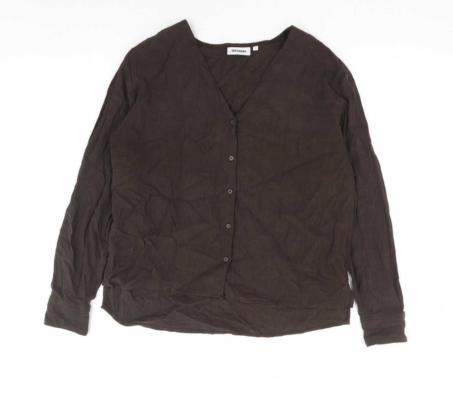 Weekday Womens Brown Viscose Basic Button-Up Size S V-Neck